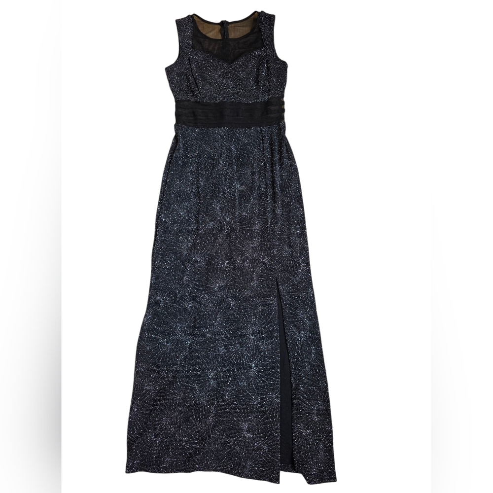 Enfocus Studio Black Formal Sleeveless Sparkly Maxi Dress With Mesh Inserts Sz 6